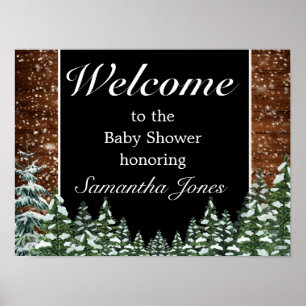Affiche Baby shower en bois neigeux et pin forestier Affic