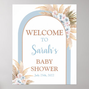 Affiche Baby shower en laiton bleu Pampas Symbole de bienv