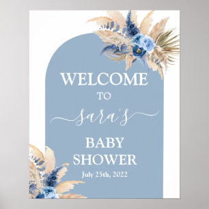 Affiche Baby shower en laiton bleu Pampas Symbole de bienv