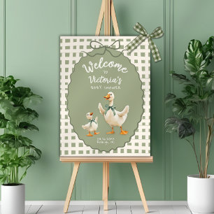 Affiche Baby shower En vichy Bow de l'oie bête