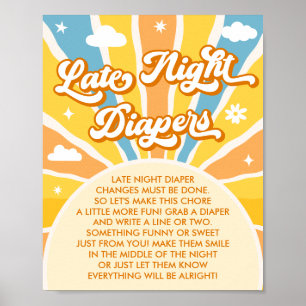 Affiche Baby Shower Ensoleillé Jeu de Couches de Nuit Dern