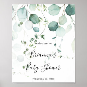 Affiche Baby shower Été Vert Eucalyptus Feuille Bienvenue