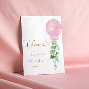 Affiche Baby shower Eucalyptus rose Balloon Bienvenue