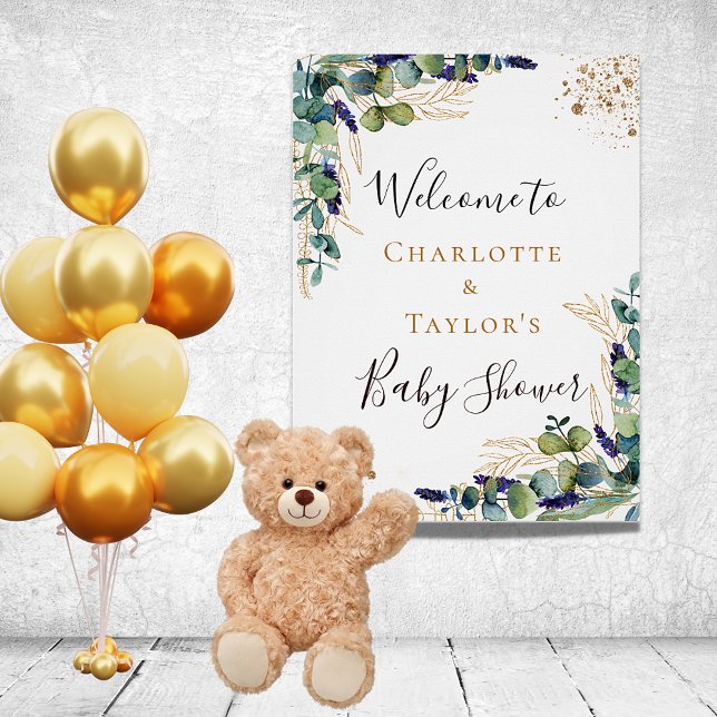 Affiche Baby Shower eucalyptus verdure couple bienvenue (Créateur téléchargé)