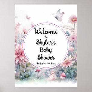Affiche Baby shower Fairy Garden Bienvenue