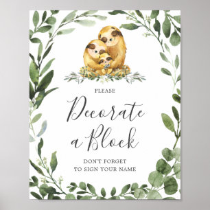 Affiche Baby shower Famille Sloth Décorez Un Panneau Bloc