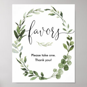Affiche Baby shower faveurs signe verdure wreath élégant