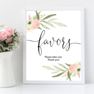 Affiche Baby shower faveurs signe vert rose or élégant