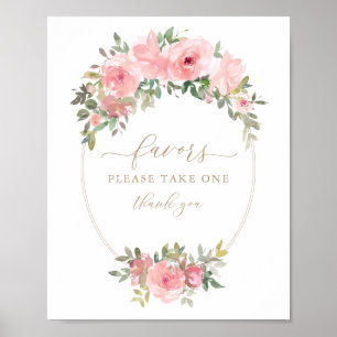 Affiche Baby shower Faveurs Signer Rose Or Floral Verdure