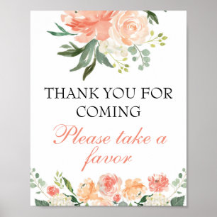 Affiche Baby Shower Favor Sign Floral Peach Rustic Sign