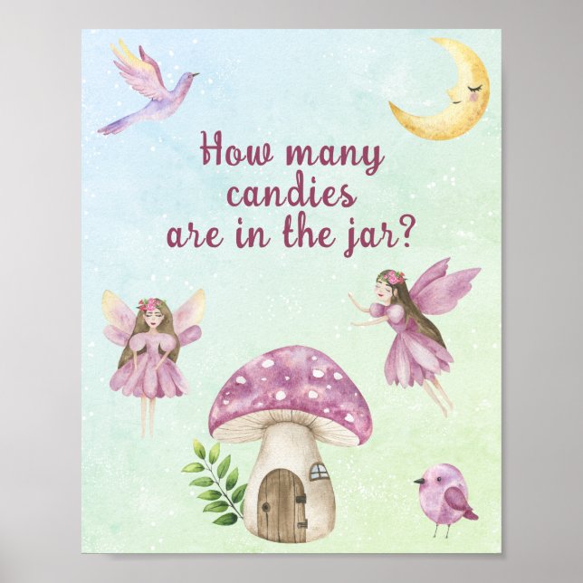 Affiche Baby shower fée Devinez combien de bonbons (Devant)