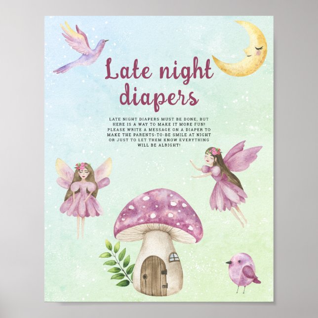 Affiche Baby shower fée jeu de couches de nuit (Devant)