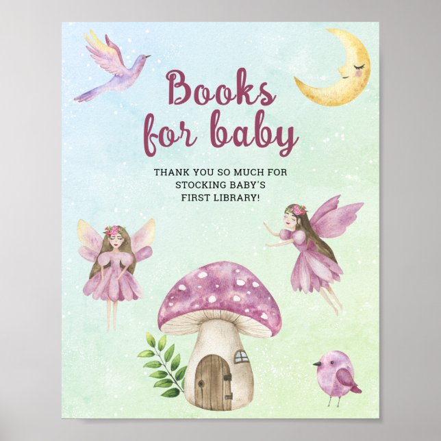 Affiche Baby shower fée - livres pour bébé (Devant)