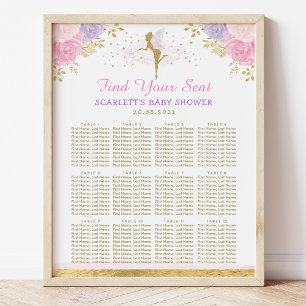 Affiche Baby shower Fée Rose Violet Floral Fairy