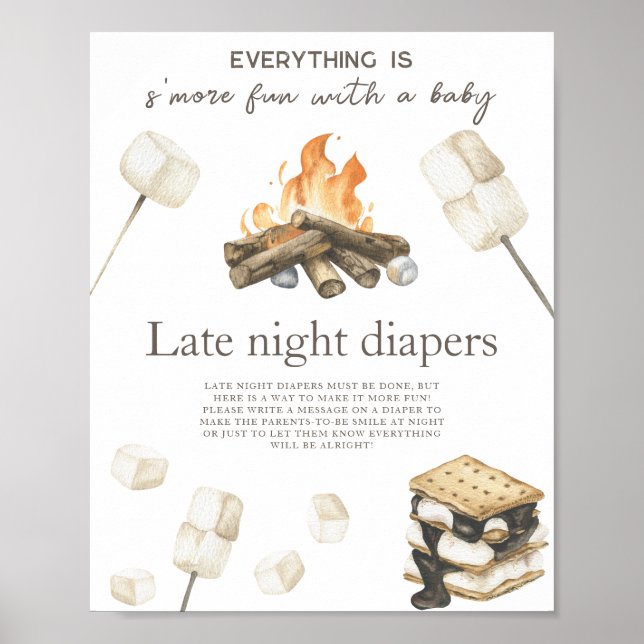 Affiche Baby shower Feu de camp - Jeu de couches tardives  (Devant)