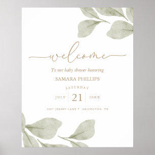 Affiche Baby shower Feuille Eucalyptus Neutre Genre Bienve