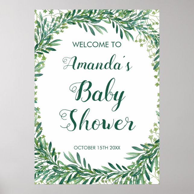 Affiche Baby shower Feuille vert (Devant)