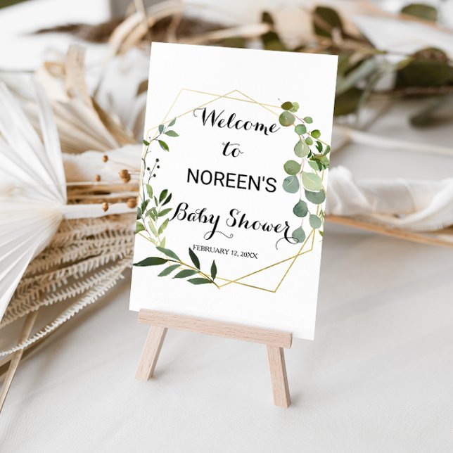 Affiche Baby shower Feuille vert tropical Bienvenue (Créateur téléchargé)