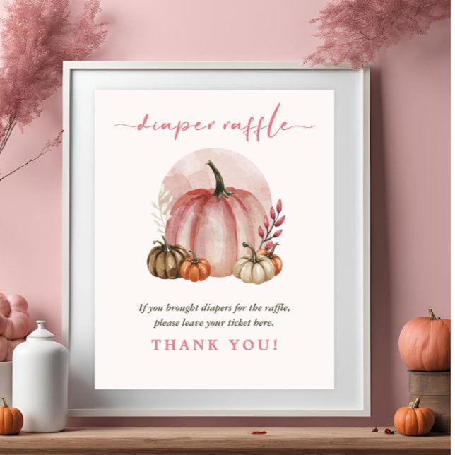 Affiche Baby Shower Fille au Diaper Raffle Thème Citrouill (Créateur téléchargé)