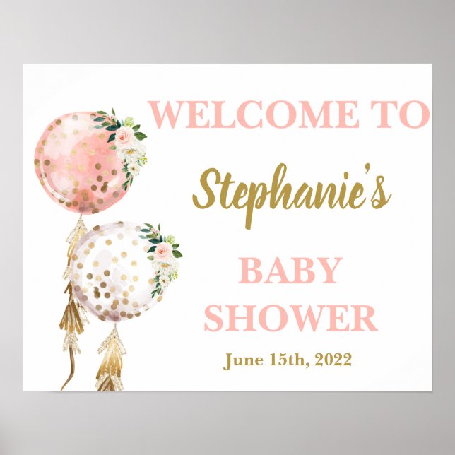Affiche Baby shower fille ballons Signe (Devant)