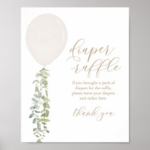 Affiche Baby shower fille balloon blanc diaper raffle