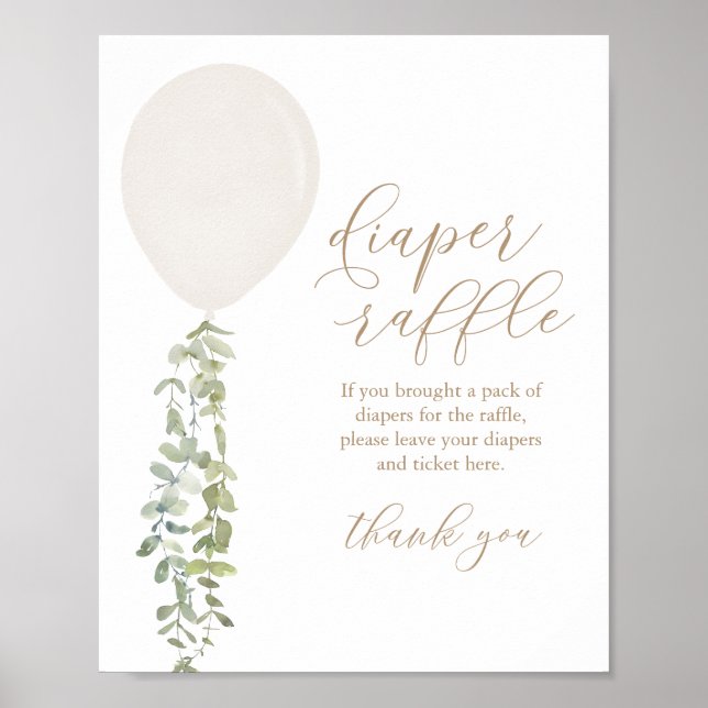 Affiche Baby shower fille balloon blanc diaper raffle (Devant)