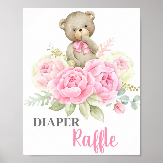 Affiche Baby shower Fille Bear Déchets Signe de traphe (Devant)