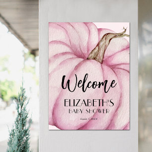 Affiche Baby shower fille Citrouille rose Bienvenue