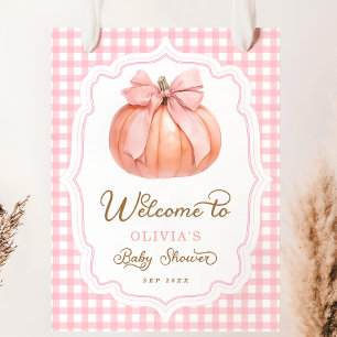 Affiche Baby shower fille Citrouille rose Bow Bienvenue