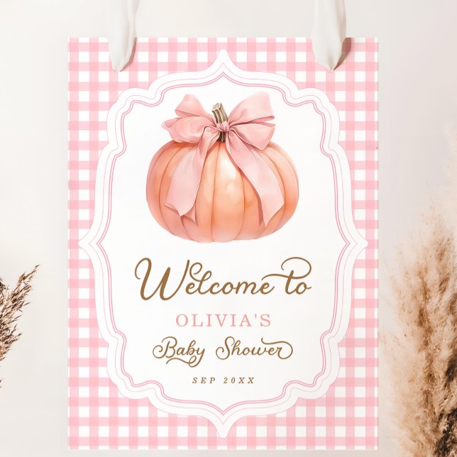 Affiche Baby shower fille Citrouille rose Bow Bienvenue (Créateur téléchargé)