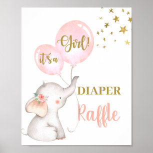 Affiche Baby shower Fille Eléphant Déchets Refus signe