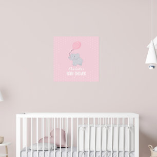 Affiche Baby Shower Fille Éléphant Mignon