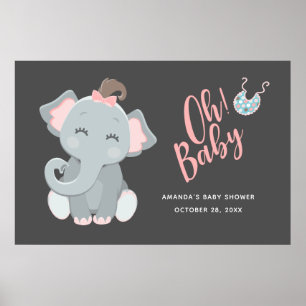 Affiche Baby shower fille Eléphant mignon