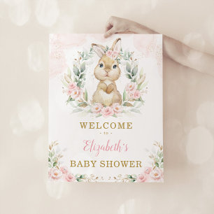 Affiche Baby shower Fille Lapin Rose Floral Lapin Rabbit B