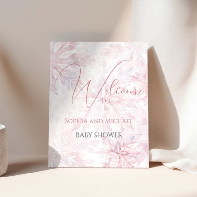 Affiche Baby shower Fille rose Flocon de neige Bienvenue (Créateur téléchargé)