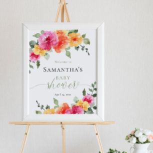 Affiche Baby shower fille rose vif peony fille accueil