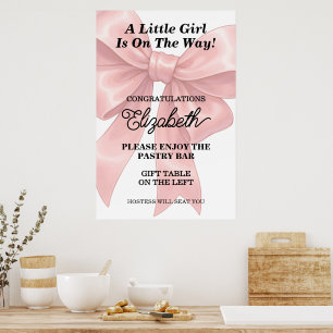 Affiche Baby Shower Fille Ruban et Nœud Rose Pâle
