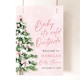 Affiche Baby Shower Fille Ruban Rose Il Fait Froid Dehors