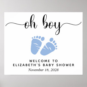 Affiche Baby-Shower Fillettes aux Pieds Bleus Bienvenue