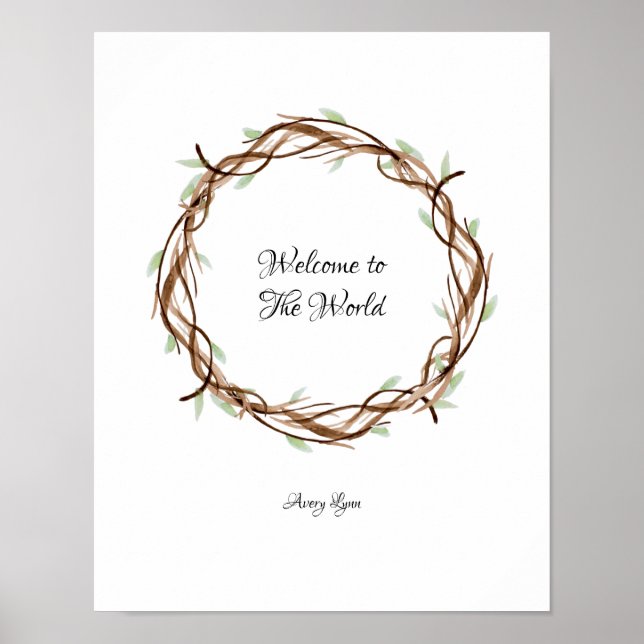 Affiche Baby shower Fingerprint Wreath, Bienvenue (Devant)