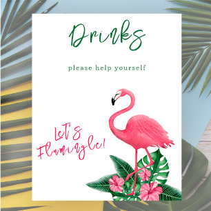 Affiche Baby shower flamant rose aquarelle - Boissons