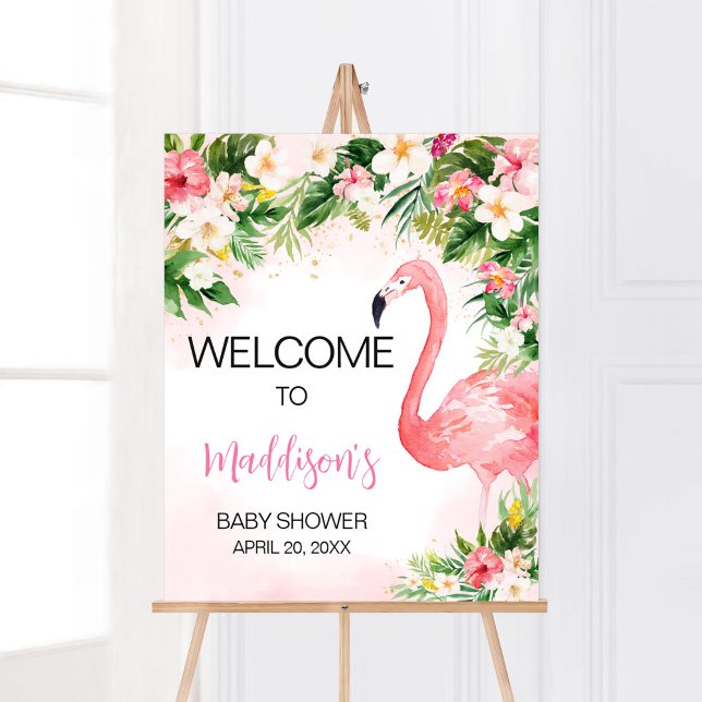 Affiche Baby shower Flamant rose rose Aloha Accueil (Girl Floral Flamingle Baby Shower Welcome Sign)