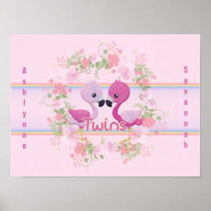 Affiche Baby shower Flamant rose rose Twins Personnalisé