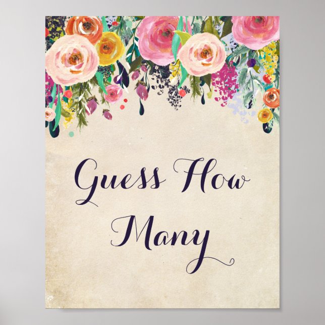 Affiche Baby shower Fleur Devinez Combien De Jeu Signe (Devant)