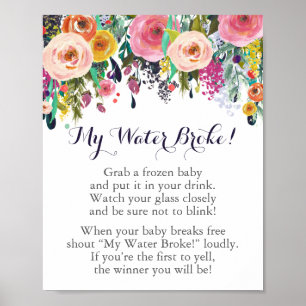 Affiche Baby shower Fleur My Water Broke Jeu