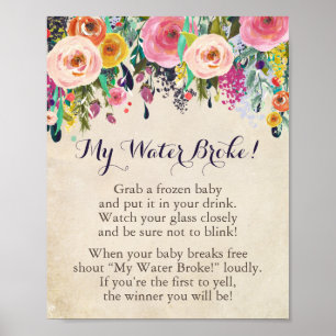 Affiche Baby shower Fleur My Water Broke Jeu