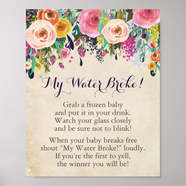 Affiche Baby shower Fleur My Water Broke Jeu (Devant)