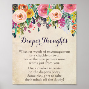 Affiche Baby shower Fleur Pensées de couche Jeu Signe