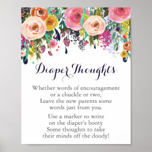 Affiche Baby shower Fleur Pensées de couche Jeu Signe