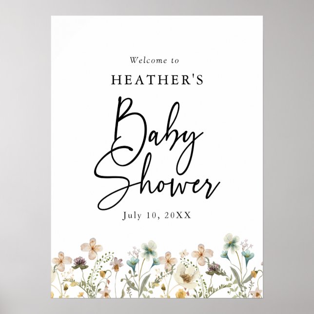 Affiche Baby shower fleur sauvage (Devant)